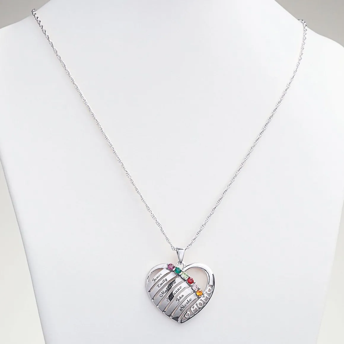 Sterling Silver Heart Family Personalized Necklace