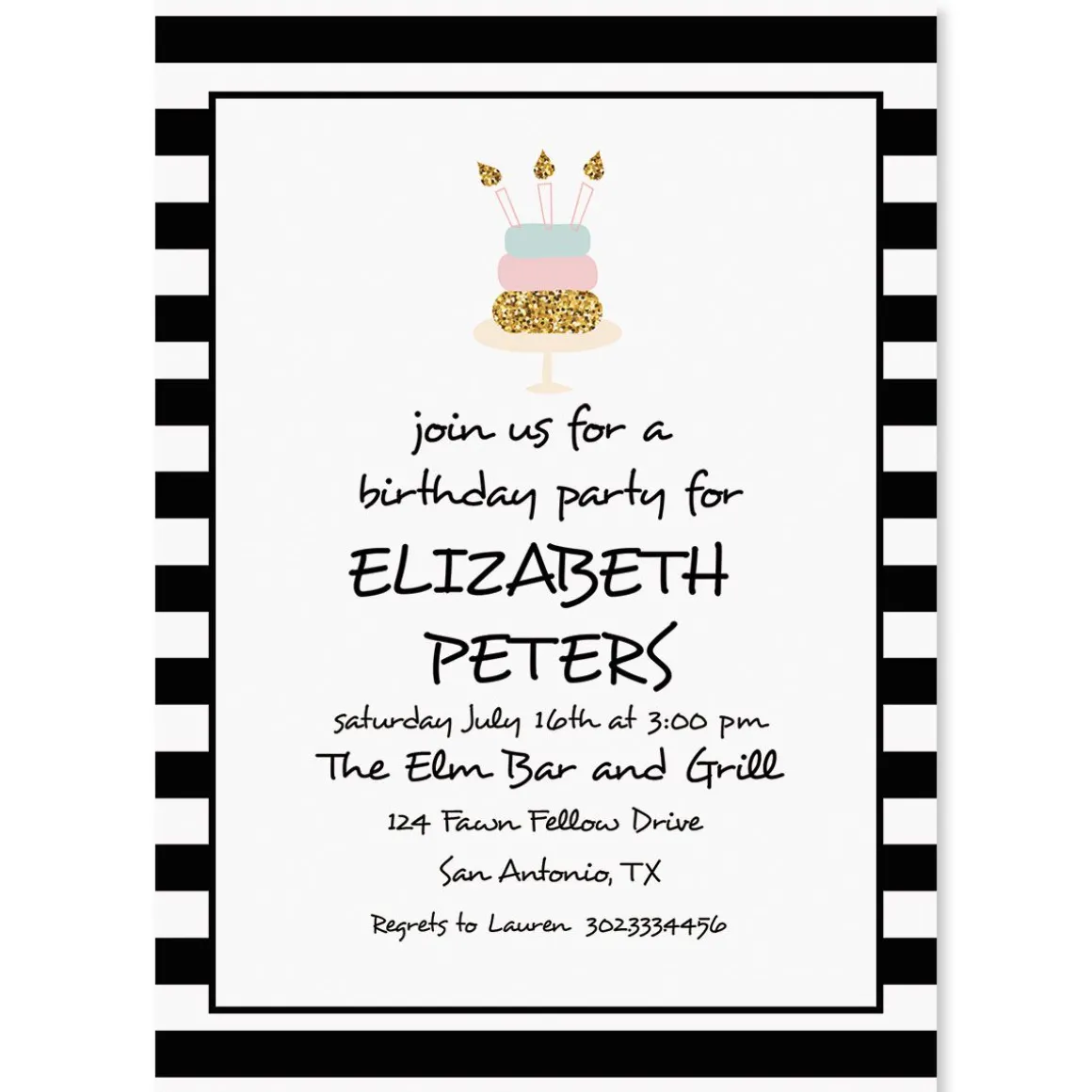 Stripes with Cake Personalized Invitations