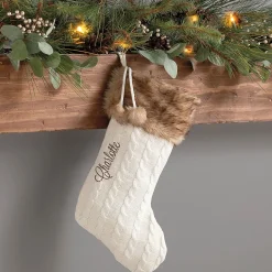 Tan Fur Cuff Cable Knit Personalized Christmas Stocking