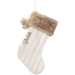 Tan Fur Cuff Cable Knit Personalized Christmas Stocking