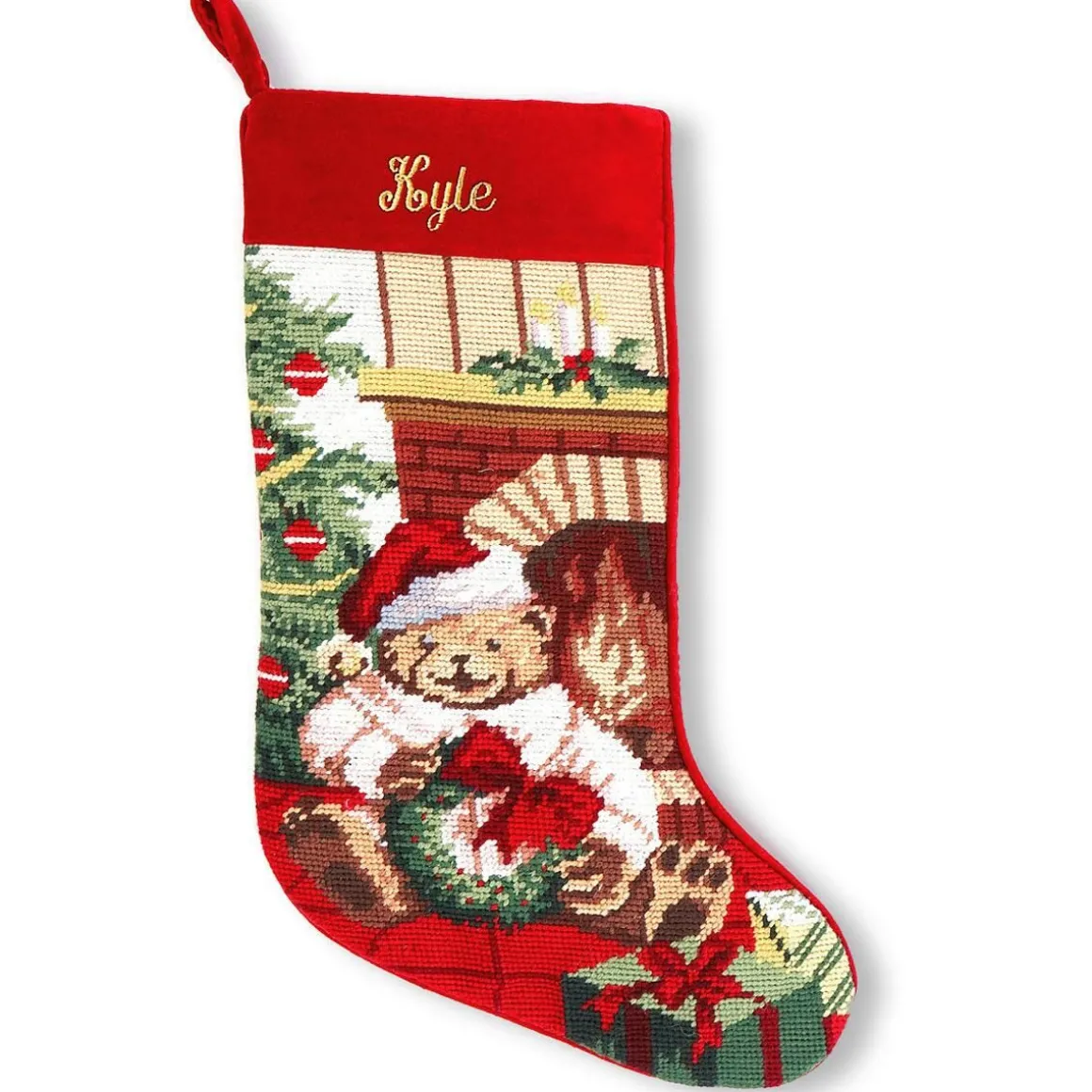 Teddy Bear Heirloom Needlepoint Personalized Christmas Stocking