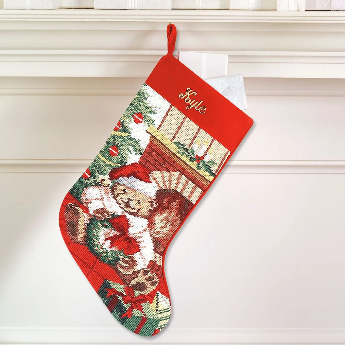 Teddy Bear Heirloom Needlepoint Personalized Christmas Stocking