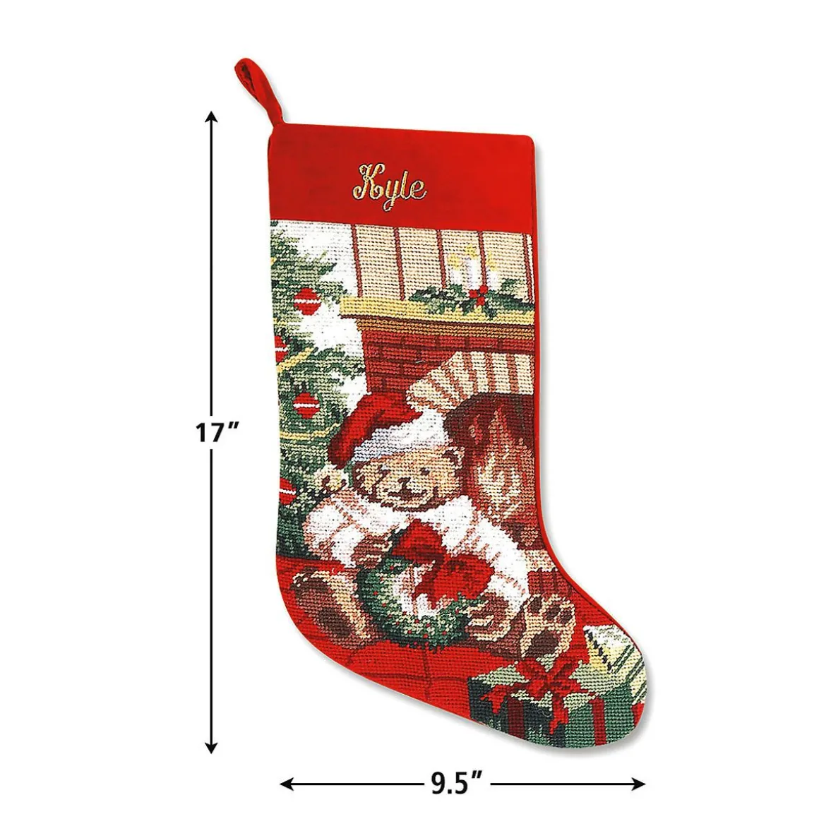Teddy Bear Heirloom Needlepoint Personalized Christmas Stocking