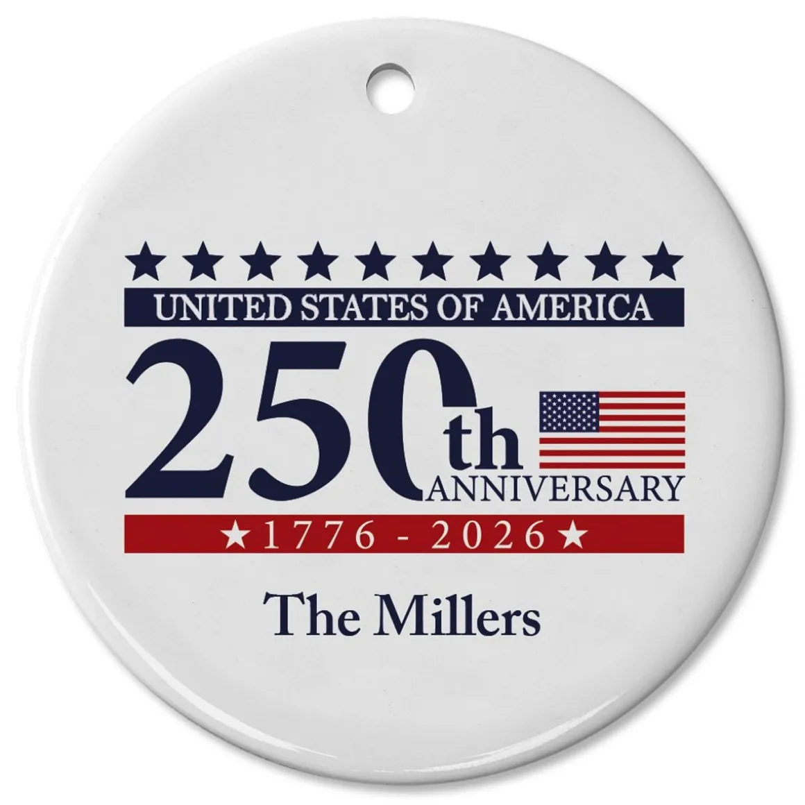250th Anniversary Personalized Round Ornament