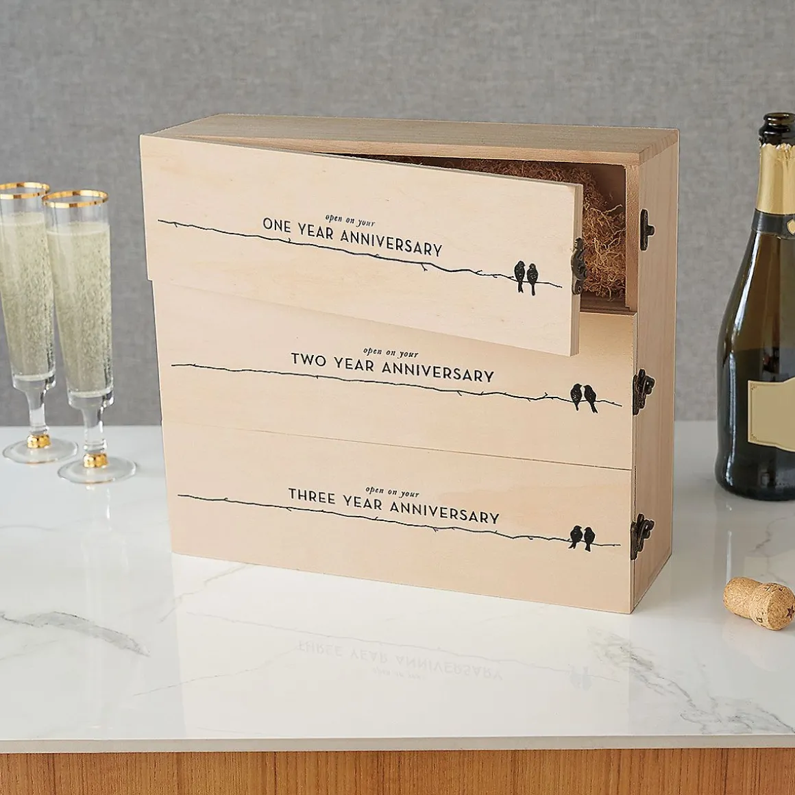 3-Tiered Newlywed's Anniversary Wood Wine Box