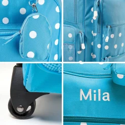 Turquoise Polka Dot 21" Personalized Rolling Luggage