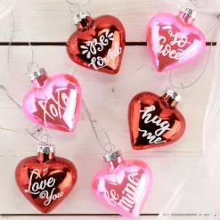 Valentines Glass Heart Glitter Word Ornaments