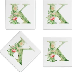 Watercolor Initial Personalized Ceramic Coasters