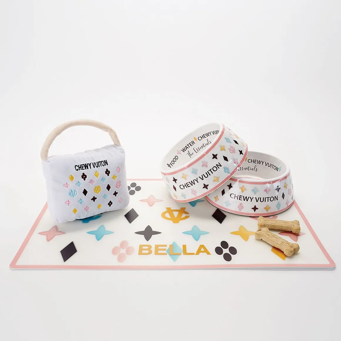 White Chewy Vuiton Handbag Pet Toy