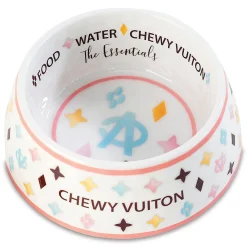 White Chewy Vuiton Pet Bowl