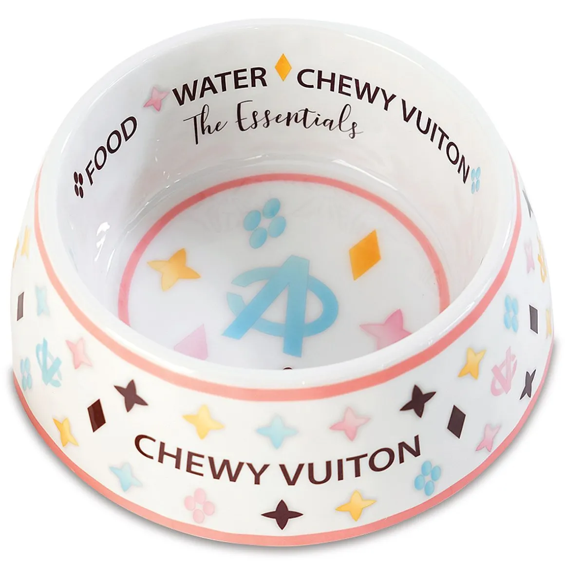 White Chewy Vuiton Pet Bowl