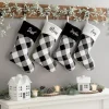 White Cuff Black and White Checker Personalized Christmas Stocking