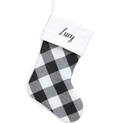 White Cuff Black and White Checker Personalized Christmas Stocking