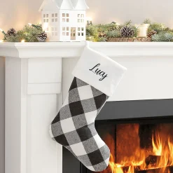 White Cuff Black and White Checker Personalized Christmas Stocking