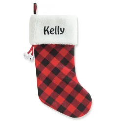 White Cuff Buffalo Plaid Personalized Christmas Stocking