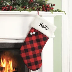 White Cuff Buffalo Plaid Personalized Christmas Stocking