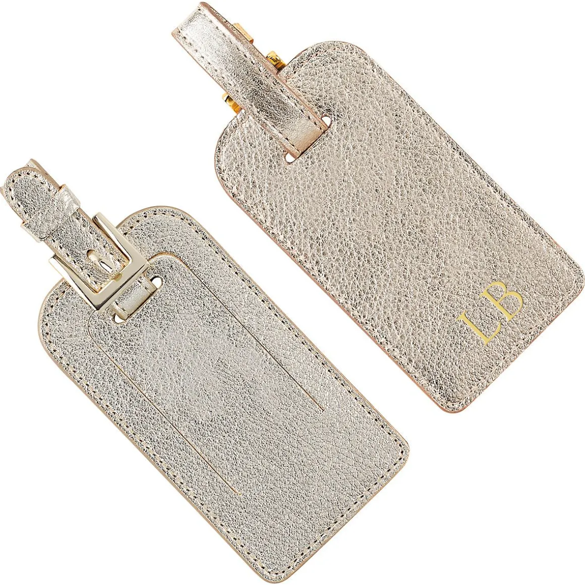 White Gold Leather Personalized Luggage Tag