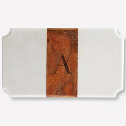 White Marble & Wood Serving Board with Initial