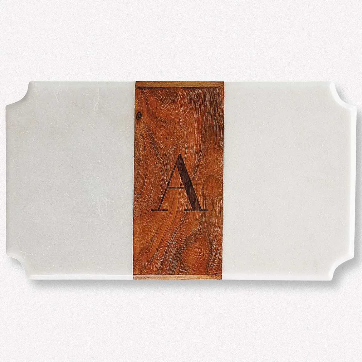 White Marble & Wood Serving Board with Initial