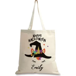 Witches Hat Unicorn Halloween Personalized Canvas Tote
