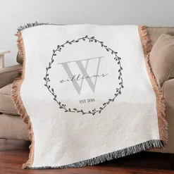 Wreath Fringe Personalized Throw Blanket