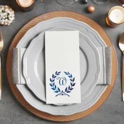 Wreath Initial Foil Stamped Disposable Hand Towels