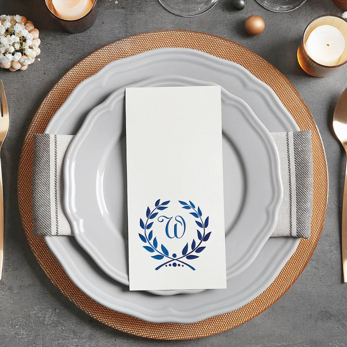 Wreath Initial Foil Stamped Disposable Hand Towels