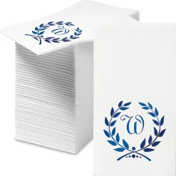 Wreath Initial Foil Stamped Disposable Hand Towels